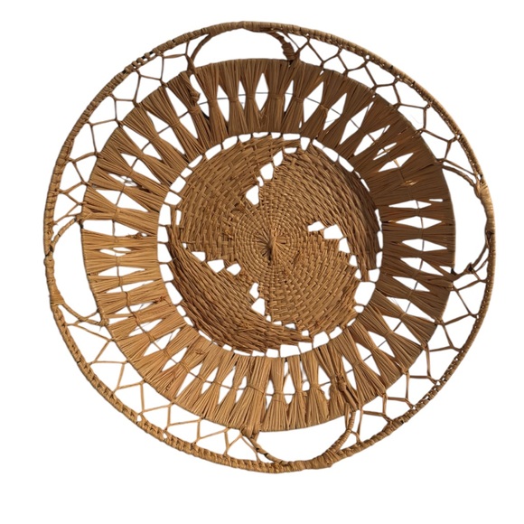 Wicker Boho Woven Bowl Rimmed Plate Blonde Light Colored NWOT Basket Wall - Picture 2 of 4